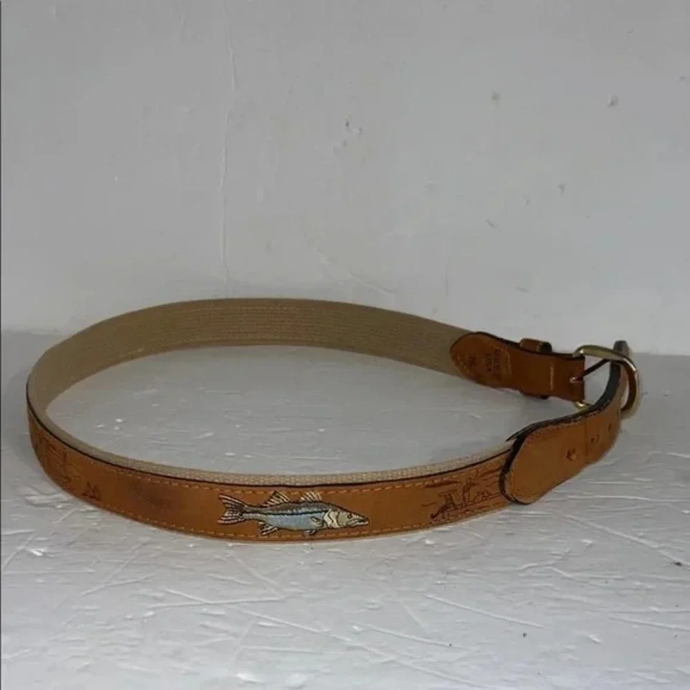 ZEP-PRO Embroidered Nubuck Fishing Scene Outdoor Wildlife Belt Size‎ 36
